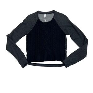 Lululemon Size 10 St Moritz Black 100% Wool Cable Knit Long Sleeve Sweater Top